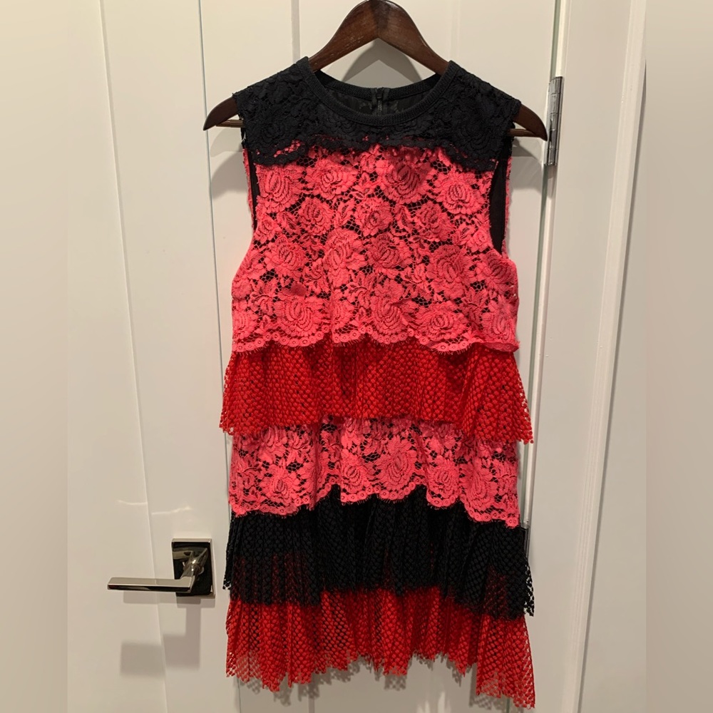 Philosophy pink red black lace shift dress size 4